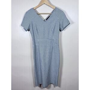 Banana Republic Plaid Double V-Neck Sheath Dress Size 4 Short Sleeve White